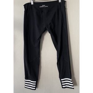 Lorna Jane LJ Black White Striped Leggings Sheer Run Gym Active Mesh Panel